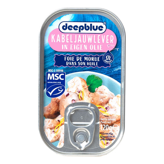 blikje kabeljauwlever in olie deepblue 120gr. - conservenshop.nl